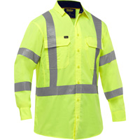 Bisley&reg; X-Back Long Sleeve Work Shirt with X-Airflow, Poly-Cotton, Small, High Visibility Lime-Yellow Trail Hammer and Bolt