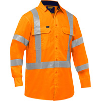 Bisley&reg; X-Back Long Sleeve Work Shirt with X-Airflow, Poly-Cotton, Small, High Visibility Orange Trail Hammer and Bolt