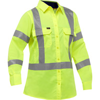 Bisley&reg; X-Back Women's Long Sleeve Work Shirt with X-Airflow, Poly-Cotton, Small, High Visibility Lime-Yellow Trail Hammer and Bolt