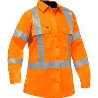 Bisley&reg; X-Back Women's Long Sleeve Work Shirt with X-Airflow, Poly-Cotton, Small, High Visibility Orange Trail Hammer and Bolt