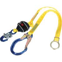 Tie-Back Web Shock-Absorbing Lanyard, 6', Rebar Hook Center, Snap Hook Leg Ends, Polyester Trail Hammer and Bolt