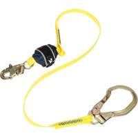 Coated Web Shock-Absorbing Lanyard, 6', Rebar Hook Center, Snap Hook Leg Ends Trail Hammer and Bolt