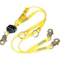Twin-Leg Tie-Back Web Shock-Absorbing Lanyard, 6', Snap Hook Center, Snap Hook Leg Ends, Polyester Trail Hammer and Bolt