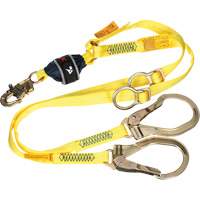 Twin-Leg Tie-Back Web Shock-Absorbing Lanyard, 6', Rebar Hook Center, Snap Hook Leg Ends, Polyester Trail Hammer and Bolt