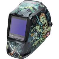 VIKING 3350 Zombie Welding Helmet, 3.74" L x 3.34" W View Area, 5 - 13 Shade Range Trail Hammer and Bolt