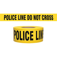 Ruban pour barricade de calibre entrepreneur "Police Line Do Not Cross", Anglais, 3" la x 1000' lo, 2 mils, Noir sur jaune Trail Hammer and Bolt