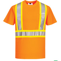 Contrast-Striped Safety T-Shirt, Polyester, Small, High Visibility Orange Trail Hammer and Bolt