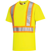 Contrast-Striped Safety T-Shirt, Polyester, Small, High Visibility Lime-Yellow Trail Hammer and Bolt