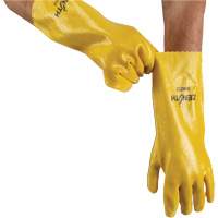 Rough-Finish Chemical-Resistant Gloves, Size 9, 14" L, PVC, Interlock Inner Lining, 47-mil Trail Hammer and Bolt