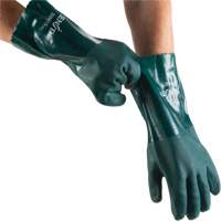 Double Dipped Green Gloves, 14" L, PVC, Cotton Jersey Inner Lining, 70-mil Trail Hammer and Bolt
