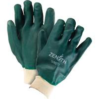 Double Dipped Green Gloves, 10" L, PVC, Cotton Jersey Inner Lining, 70-mil Trail Hammer and Bolt