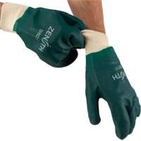 Double Dipped Green Gloves, 10" L, PVC, Cotton Jersey Inner Lining, 70-mil Trail Hammer and Bolt