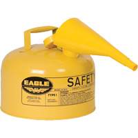 Safety Can for Diesel with Funnel, Type I, Galvanized Steel, 2.5 US gal., Yellow, FM Approved/UL/ULC Listed Trail Hammer and Bolt