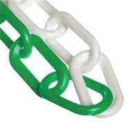 Bicolour Plastic Barrier Chain, Green/White, 2" Link, 500' Length Trail Hammer and Bolt