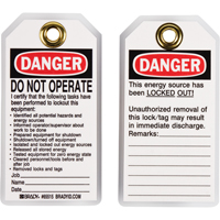 &eacute;tiquettes de verrouillage, Plastique, 3" la x 5-1/2" h, Anglais Trail Hammer and Bolt