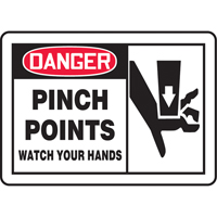 Enseigne  Pinch Points , 7" x 10", Plastique, Anglais avec pictogramme Trail Hammer and Bolt