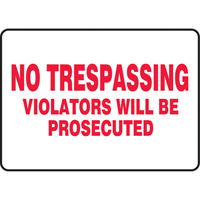 "No Trespassing" Sign, 10" x 14", Vinyl, English Trail Hammer and Bolt
