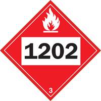 Plaque-&eacute;tiquette TMD 1202 pour liquide inflammable huile combustible, Vinyle adh&eacute;sif Trail Hammer and Bolt