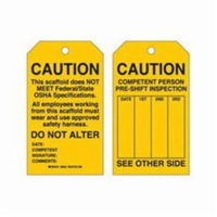 &eacute;tiquettes de s&eacute;curit&eacute; pour les &eacute;chafaudages, Polyester, 4" la x 7" h, Anglais Trail Hammer and Bolt