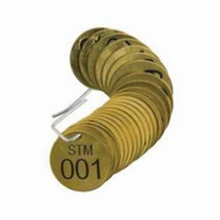 Numbered "STM" Valve Tags, # 001-025, Brass, 1.5" dia Trail Hammer and Bolt