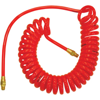 Tuyaux &agrave; air autor&eacute;tractables en polyur&eacute;thane Flexcoil a/raccords, Air, 3/8" DI x 25' lo, Polyur&eacute;thane, 140 psi &agrave; 23 °C Trail Hammer and Bolt