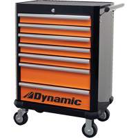 Roller Cabinet, 7 Drawers, 28" W x 18" D x 40" H, Black/Orange Trail Hammer and Bolt