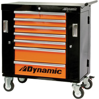 Roller Cabinet, 8 Drawers, 36" W x 18" D x 39-1/4" H, Black/Orange Trail Hammer and Bolt