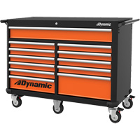 Roller Cabinet, 12 Drawers, 53" W x 24" D x 41" H, Black/Orange Trail Hammer and Bolt