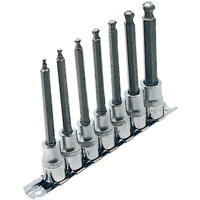 Jeu de douilles &agrave; embouts longs et sph&eacute;riques de 4" SAE LHSW-3807, Sph&egrave;re hexagonale, Prise 3/8", 7 mr Trail Hammer and Bolt
