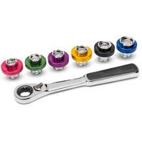 6 Point Magnetic Oil Drain Plug Metric Socket Set, 7 Pieces, 3/8" Drive Size Trail Hammer and Bolt