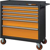 GSX Series Rolling Tool Cabinet, 6 Drawers, 36" W x 18-1/5" D x 37-2/5" H, Black/Orange Trail Hammer and Bolt