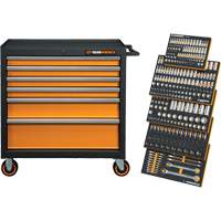 Jeu d'outils m&eacute;triques pour m&eacute;canicien MEGAMOD dans des plateaux en mousse modulaire avec armoire roulante &agrave; outils, 358 morcea Trail Hammer and Bolt
