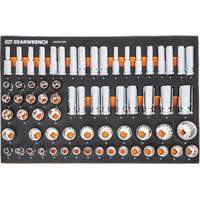 Jeu d'outils m&eacute;triques pour m&eacute;canicien MEGAMOD dans des plateaux en mousse modulaire avec armoire roulante &agrave; outils, 358 morcea Trail Hammer and Bolt