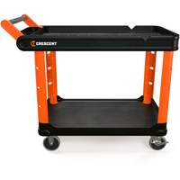 Chariot utilitaire industriel &agrave; 2 tablettes RAILWORKS avec roulettes dures de 5", 47" lo x 24-1/2" la x 34" h, Noir/Orange Trail Hammer and Bolt