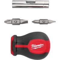 6-in-1 Stubby Multi-Bit Screwdriver, 3" L, Cushion Grip Handle Trail Hammer and Bolt