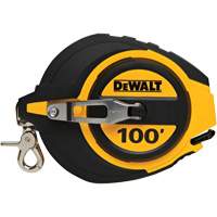 Closed Case Long Tape Measure, 100', Imperial Graduations Trail Hammer and Bolt