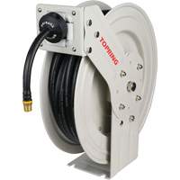 MAXREEL Single-Arm Automatic Rewind L Hose Reel with Rubber Hose, Air, 3/8" x 50', Single Hose, 250 PSI Trail Hammer and Bolt