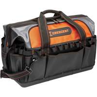 20" Contractor Tool Bag, 1680 Denier/Polyester, 31 Pockets, Black/Grey/Orange Trail Hammer and Bolt