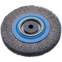 Crimped Wire Bench Wheel Brush, 8" Dia., 0.0118" Fill, 5/8" - 1-1/4" Arbor Trail Hammer and Bolt