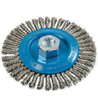 Knot-Twisted Stringer Bead Wire Wheel, 5" Dia., 0.02" Fill, 5/8"-11 Arbor, Aluminum/Stainless Steel Trail Hammer and Bolt