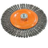 Stringer Bead Knotted Wire Brush, 6-7/8" Dia., 0.02" Fill, 5/8"-11 Arbor, Steel Trail Hammer and Bolt