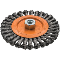 Wide Knotted Wire Wheel Brush, 5/8"-11 Arbor, Steel Trail Hammer and Bolt