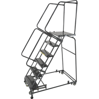 Weight Actuated Lockstep Rolling Ladders, 5 Steps, 24" Step Width, 50" Platform Height, Steel Trail Hammer and Bolt