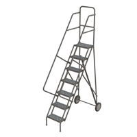 Steel Rolling Ladder, 7 Steps, 16" Step Width, 70" Platform Height, Steel Trail Hammer and Bolt