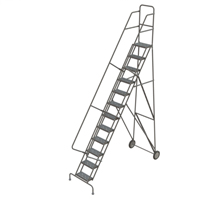 Steel Rolling Ladder, 12 Steps, 16" Step Width, 120" Platform Height, Steel Trail Hammer and Bolt