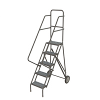 Rolling Ladder, 5 Steps, Serrated, 50" High Trail Hammer and Bolt