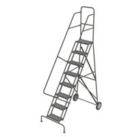 Rolling Ladder, 8 Steps, Serrated, 86" High Trail Hammer and Bolt