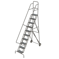 Rolling Ladder, 10 Steps, Serrated, 106" High Trail Hammer and Bolt