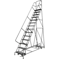 &eacute;chelles roulantes multidirectionnelles, 14 marches, Largeur de la marche 24", Hauteur de la plateforme 140", Acier Trail Hammer and Bolt