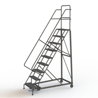 Heavy Duty Rolling Ladder, 9 Steps, 24" Step Width, 90" Platform Height, Steel Trail Hammer and Bolt